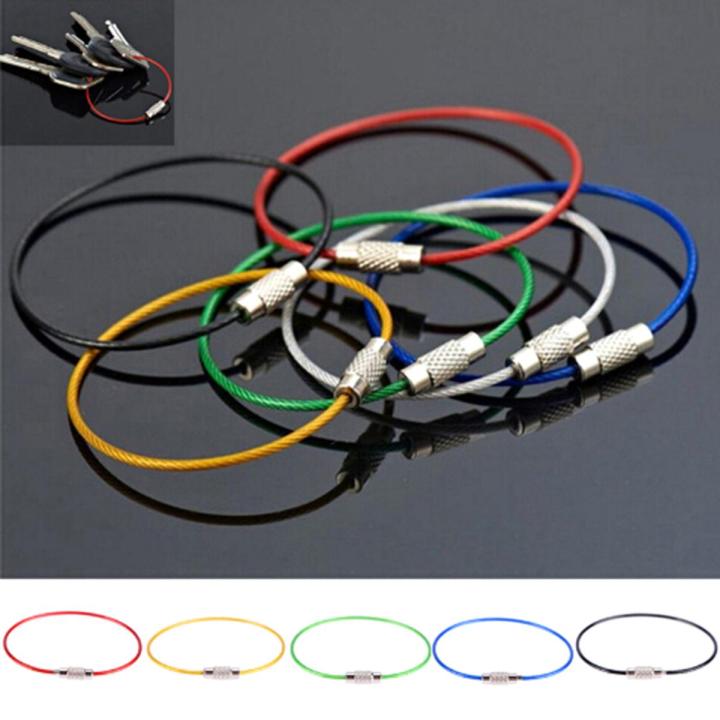 10Pcs Stainless Steel Keychain Rope Wire Cable Loop Screw Lock Gadget Ring