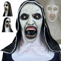 Scary Nun Mask Costume Horror Full Head Mask with Scarf Adult Creepy Costumes Party Props Plastic Ghost Latex Nun Dress Up Mask.