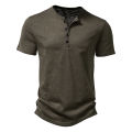 Henley Collar Summer Men's Casual Solid Color Short Sleeve T Shirt For Men Fashion Button Polo Male High Quality Top Tees Shirts. 