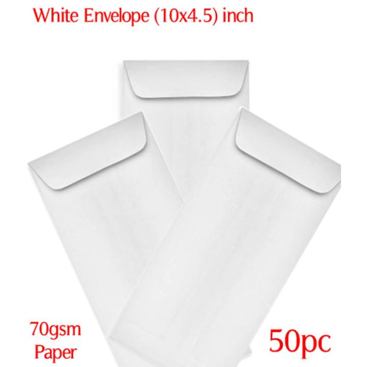 White Paper Envelope- Kham 10 x 4 Inches (50 Pcs)