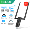 EDUP Free Driver AX5400 WiFi 6E Adapter USB3.0 Dongle High Gain Antenna Wireless Network Card Tri Band 2.4G/5G/6GHz Wi-Fi. 