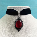Gothic Vampire Pendant Choker Necklace Red Crystal Velvet Chain for Women and Girls.