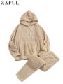 ZAFUL Men's Hoodie Outfit Solid Fluffy Fleece Sweatshirts with Trouser Two Piece Set Fall Winter Streetwear Hooded Hoodie Suits.