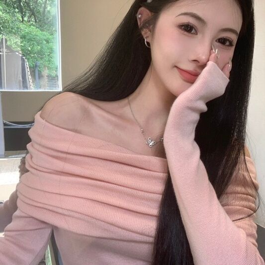 Idle%20Style%20off-Shoulder%20Collarbone%20Knitted%20Sweater%20Spring%20Gentle%20Slim%20Fit%20Slimming%20Thin%20Long%20Sleeve%20Bottoming%20Shirt%20Top%20-%20Image%205