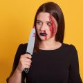 Halloween Decor Props Faked Bloody Sharp Knife Horror Cosplay Plastic Toy Simulation Kitchen Knife Party Supplies. 