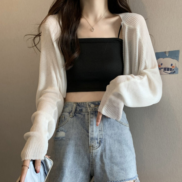 Summer%20Fashion%20Short%20Knitted%20Sunscreen%20Cardigan%20Women%20Solid%20Color%20Long%20Sleeve%20Thin%20Smock%20-%20Image%203
