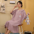 100% Pure Cotton Nightdress Women's Summer Short Sleeve Japanese Sweet Princess Style Pajamas Summer Overknee Long Girl Night Dress.