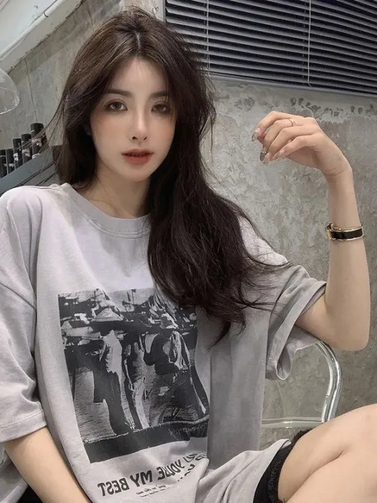 Gray%20Split%20T%20T-shirt%20Women's%20Short-Sleeved%20American%20Retro%20Design%20Niche%20Chic%20Top%20Women's%20Summer%202023%20New%20half%20sleeve%20-%20Image%205
