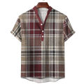 Vintage Men's Shirts Ethnic Style Printing Lattice Casual Streetwear Stand Collar Short Sleeve Loose Hawaiian Shirt Mens Summer.