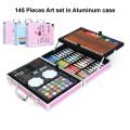 New 145-Piece High-Quality Art Set with Double-Layer Aluminum Case - Durable Watercolor, Oil & Drawing Supplies. 