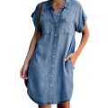 2023 Casual Korean Plus Size Denim Dress For Women Summer Dresses Lapel Pocket Loose Long ladies Jeans Dress 5XL Vestidos. 