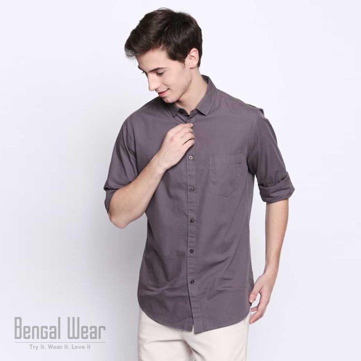 Trendy Grey Long Sleeve Solid Casual Shirt