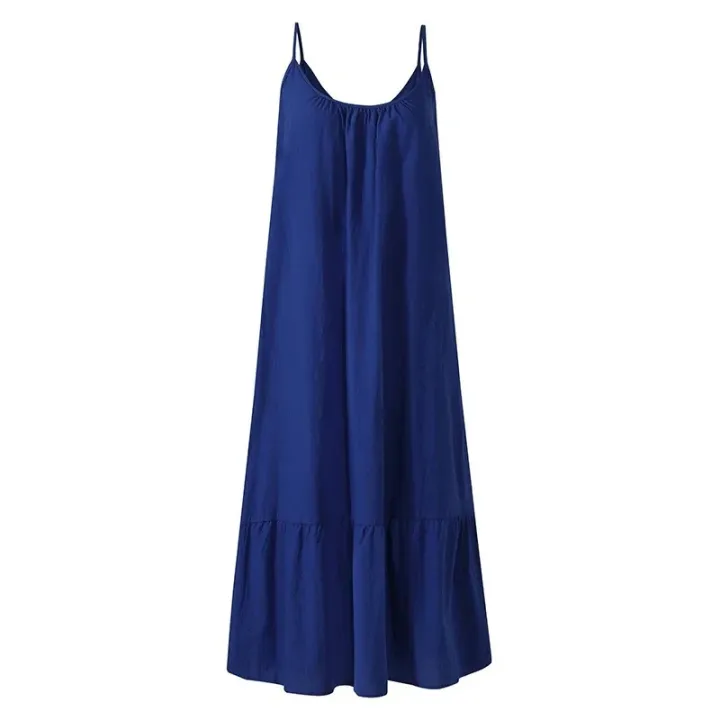 Summer%20Dress%20Beach%20Vacation%20Wear%20For%20Women%20Casual%20Sling%20Solid%20Color%20Sleeveless%20U-neck%20Loose%20Ruffles%20A-line%20Short%20Dress%20-%20Image%205