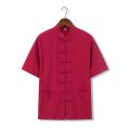 New cotton linen shirt Tang suit one word button short sleeve hirt Chinese style men Tops Male loose casual Kung fu outfit shirt.