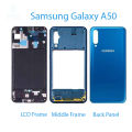 Full Body Housing Set for Samsung Galaxy A50 Includes Front LCD Frame, Middle Bezel, and Back Panel. 