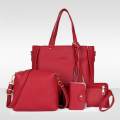 Red Tassel 4 Pieces Handbag Messenger bag Tote Bag Purse for Womens Ladies.