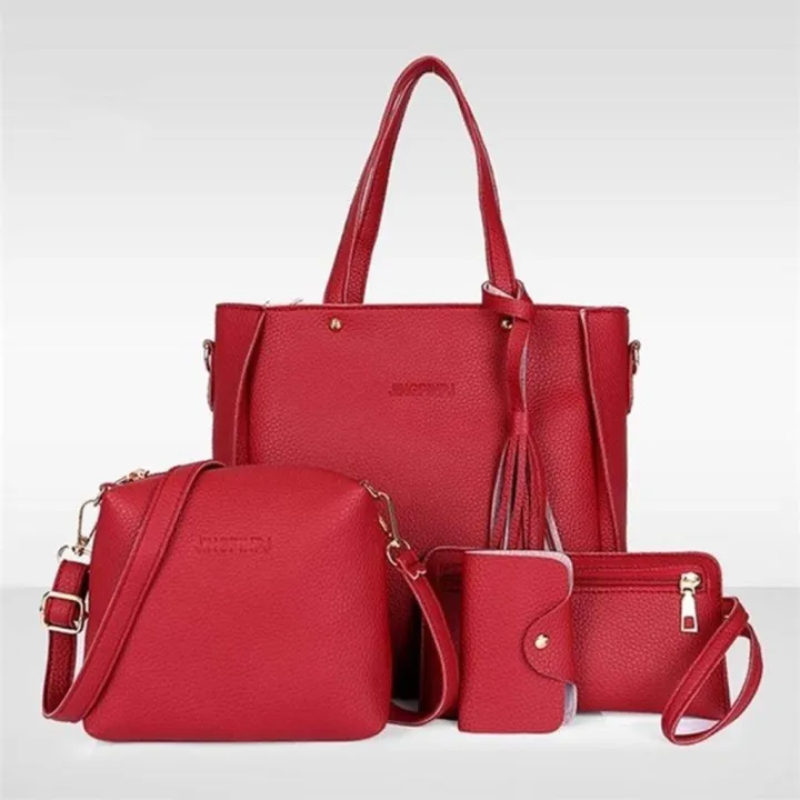 Red%20Tassel%204%20Pieces%20Handbag%20Messenger%20bag%20Tote%20Bag%20Purse%20for%20Womens%20Ladies%20-%20Image%207