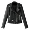 Lapel Coat Short Pocket Long Sleeve Jacket Coat Short Coat Zipper Button Jacket Lady Leather Motorcycle Coat.