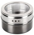 LMETJMA Magnetic Spice Jars With Wall Mounted Rack Stainless Steel Spice Tins Spice Seasoning Containers With Spice Label KC0305. 