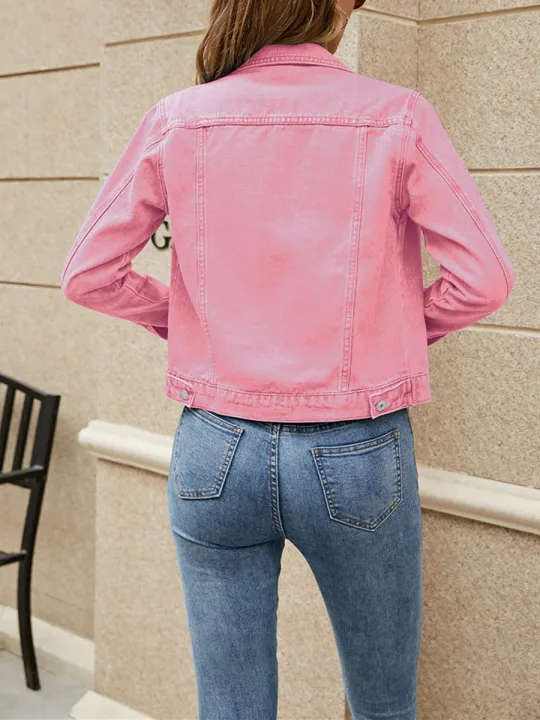 Jumperjuser-Women's%20Solid%20Color%20Denim%20Jacket,%20Casual%20Long%20Sleeve%20Button%20Down%20Chest%20Pocket%20Jean%20Jacket%20-%20Image%203