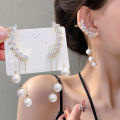 Fashion White Pearl Tassel Drop Earrings for Women Bohemian Golden Round Zircon Wedding Dangle Earrings Jewelry Gift.
