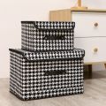 Houndstooth Cloth Storage Box Folding Storage Box Basket Student Dormitory Covered Storage Box Underwear Storage Artifact. 