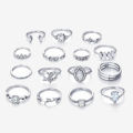 15 Pieces Set Ring Set Women'S Joint Ring Hollow Crystal Love Ring Fashion Jewelry Rings - Ring For Girls - Ring.