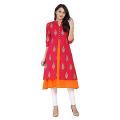Magenta and Orange Block Printed Cotton Casual Kurti for Women (Tailor Made).