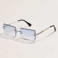 Fashion Rimless Rectangle Sunglasses Women Men Alloy Trendy Brand Small Square Sun Glasses Gradient Black Lens Shades UV400. 
