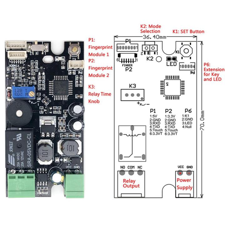 Yheonver K202+R503 Fingerabdruck-Steuerplatine DC12V – Inkl. Fingerprint Modul, Low-energy