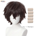 High Quality Dazai Osamu Cosplay Wig Anime Bungo Stray Dogs Cosplay Short Brown Heat Resistant Synthetic Hair Wigs + Wig Cap. 