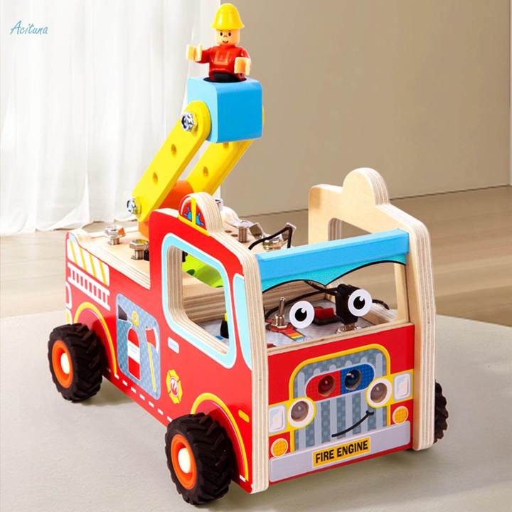 LED Busy Board Montessori Car Screwdriver Board Set Sensory Learning Wooden Busy Truck Kids Tools