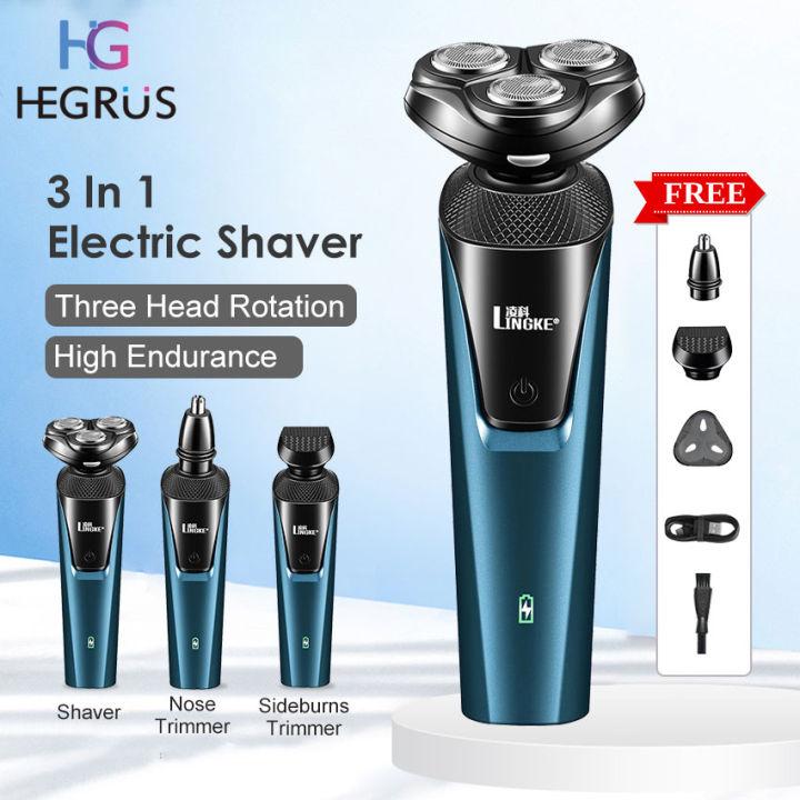 HEGRUS Trimmer Electric Shaver Trimmer For Men Rotary Razor 3 in 1 Facial Grooming Kit USB Rechargeable Beard Hair Cutter Machine Multifunctional Floating Razor Professional Electric Shaver For Men