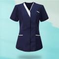 60%HOT Healthcare Nurse Robe Nurse Clothing T-Shirt V Neck Pocket Short Sleeve Button Nursing Staff Uniform Clothing Beauty Salo.