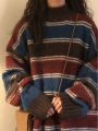 Y2k Aesthetic Sweaters O Neck Harajuku Pullover Womens Japanese Striped Jumpers Knitwear Autumn Grunge Contrast Color Pullovers. 