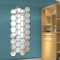 Hexagon Acrylic Mirror Wall Decor Set of 12 Silver Plastic Mirrors for Home Interior Design. 