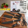 6 in 1 Zepter Stainless Steel Knife Set with Peeler & Scissor Black Non Stick Kitchen Knife Set. 