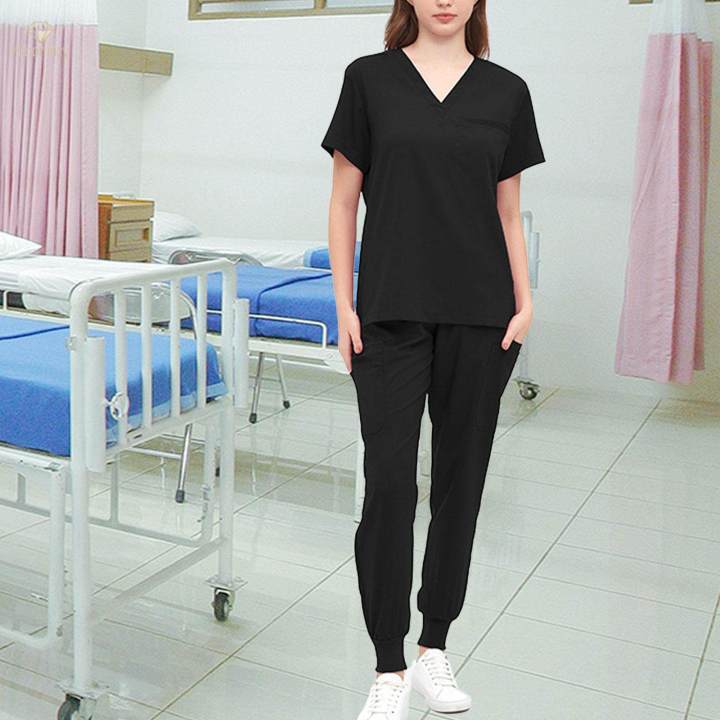 Womens%20Uniform%20Scrub%20Set%20Nurse%20Top%20and%20Joggers%20Pants%20Breathable%20Workwear%20-%20Image%205