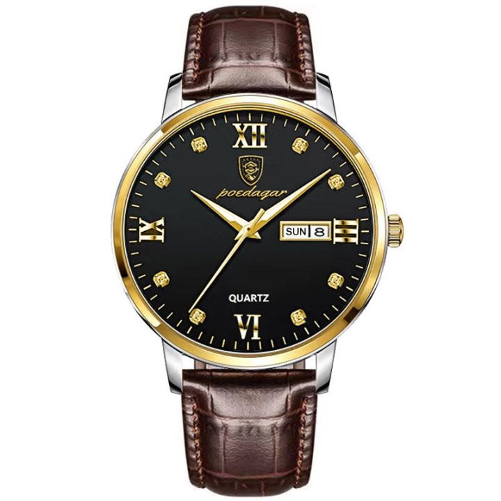 (NEW) Luxury Casual Top Brand Business Male Watches Date Week Waterproof Luminous Leather Dress Men's Watch Relogio Masculino