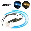 2x 2021 Latest LED Car DRL Daytime Running Light Automatic Motorcycle Mobile Turn Signal Bicycle Thin Strip Light Modeling Accessories（Ice Blue&Yellow-30cm）. 