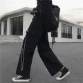 Gothic Cargo Pants Women Punk Chain Wide Leg Pants Korean Style Oversized Streetwear Trousers Female Techwear Emo BQ.