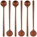 6 Pieces Wooden Long Spoons Long Handle Round Spoons Korean Style Soup Spoons for Soup Cooking Mixing Stirring Kitchen. 