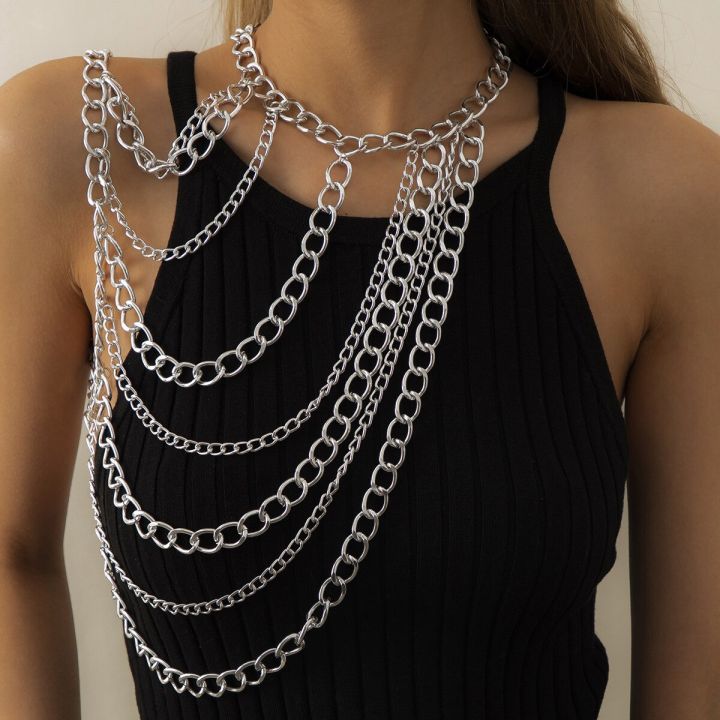 Harness Heavy Metal Body Jewelry For Women One Shoulder Chian Necklace Beach Bikinis bodychain y2k Party Grungy Accessories