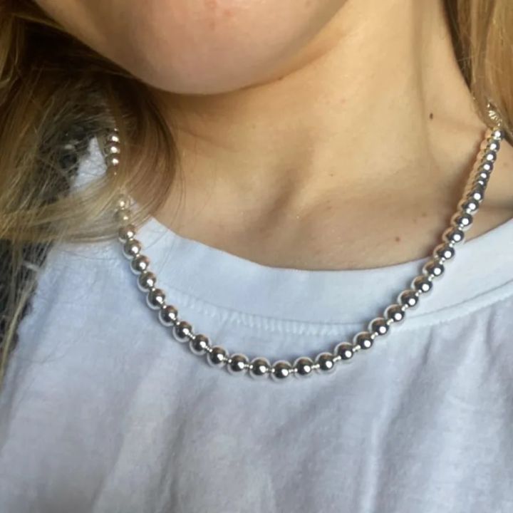 DOTEFFIL%20925%20Sterling%20Silver%206mm%20Smooth%20Beads%20Ball%20Chain%20Necklace%20For%20Women%20Trendy%20Wedding%20Engagement%20Jewelry%20-%20Image%202