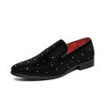 Black Rhinestone Men loafers Gold Spiked Rivets Formal Men Casual Shoes Wedding Party Dress Shoes Men Flats Slip On Loafers BunnyGarden.