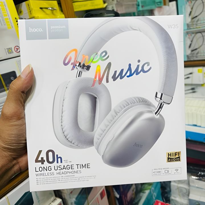 Hoco W35 Bluetooth 5.3 AUX & SD Card Supported HIFI Audio 40H Playtime Wireless Headphone