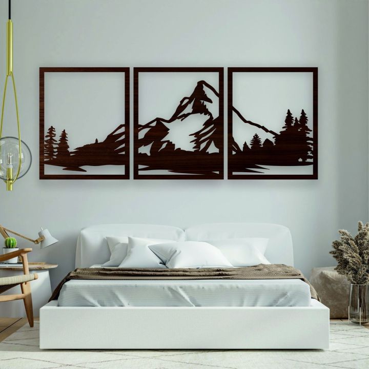 Mountain Wall Art Wood, Geometric Mountains, Mountain Wall Decor, Wood Wall Art Mountains, Wood Panel Wall Art, Modern Wood Wall Art Set ( Size - 90/30 cm ) by Doob Cart