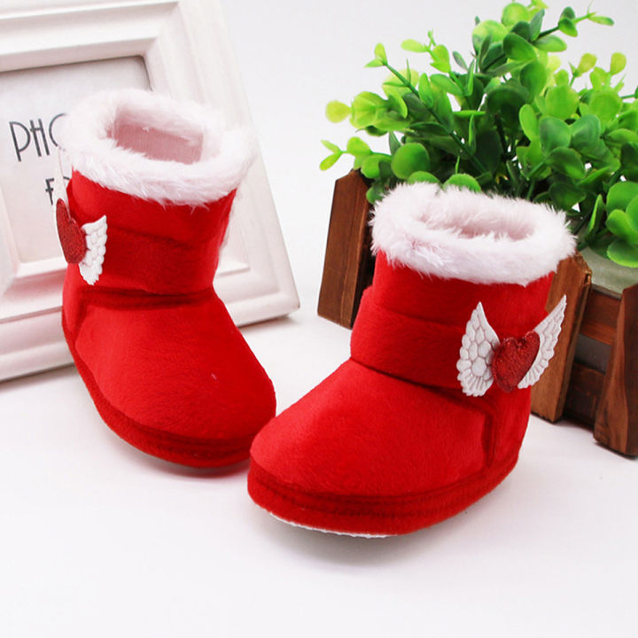Winter Baby Snow Boots Angel Wing Cashmere Mid-tube Boots Infant Newborn Girls Warm Fleece Boots Anti-slip Shoes