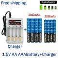Rechargeable Battery 1.5V AA 3600Mah 1.5V AAA 3200Mah Alkaline with Charger for Computer Clock Radio Video Game Digital Camera.
