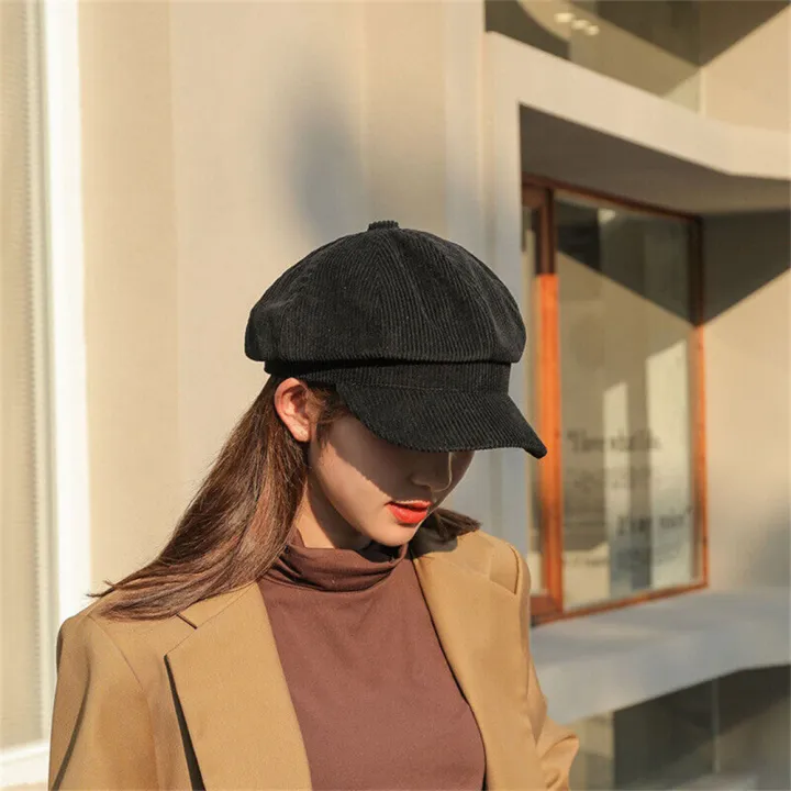 Ladies%20Womens%20Girls%20Corduroy%20Baker%20Boy%20Peaked%20Cap%20Winter%20Newsboy%20Hat%20-%20Image%204